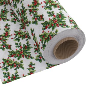 Tkanina Świąteczna Holly 140 cm krem + zieleń