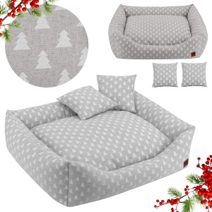 Legowisko Sofa Świąteczna 70x60cm choinki na lnie