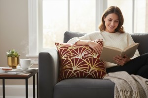 Poszewka GINKGO Gold velvet 40x40 cm Bordo + złoty