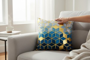 Poszewka KALA Velvet GEO 40x40 cm NIEBIESKI