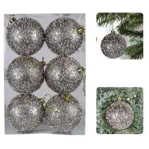 Zestaw bombek LUXE glitter 6 szt 8 cm Szampan