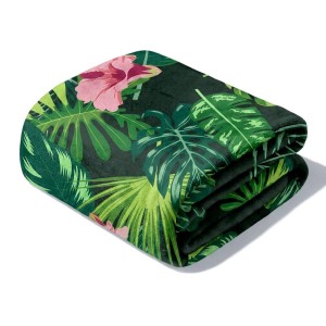 Koc Green Palm Leaves mikroflanela 130x170 cm