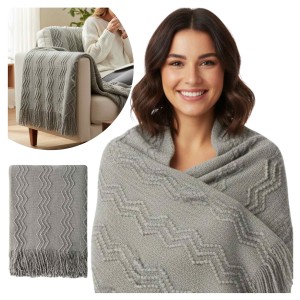 Koc Akrylowy LYON knitted frędzle 130x170 Szary