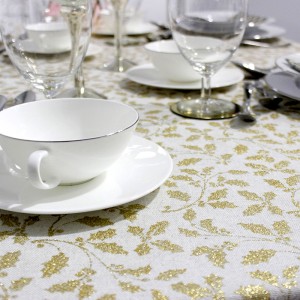 Serweta świąteczna PREMIUM złote liście len 85x85