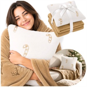 Komplet Koc NOBLE DEER 150X200 cm Beż + Poduszka